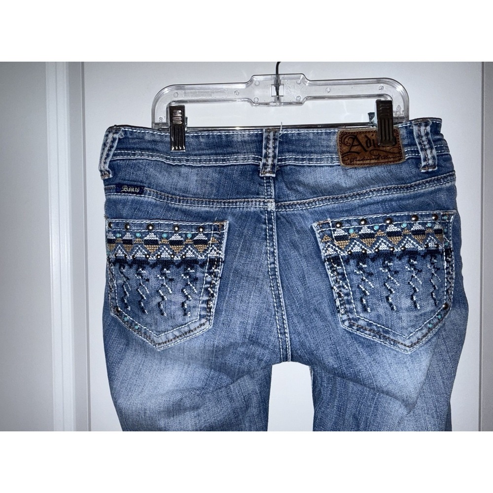 Adikt'd Women's Bootcut Jeans Size 0/W26 Embroidered Pockets Turquoise Western - Picture 3 of 8